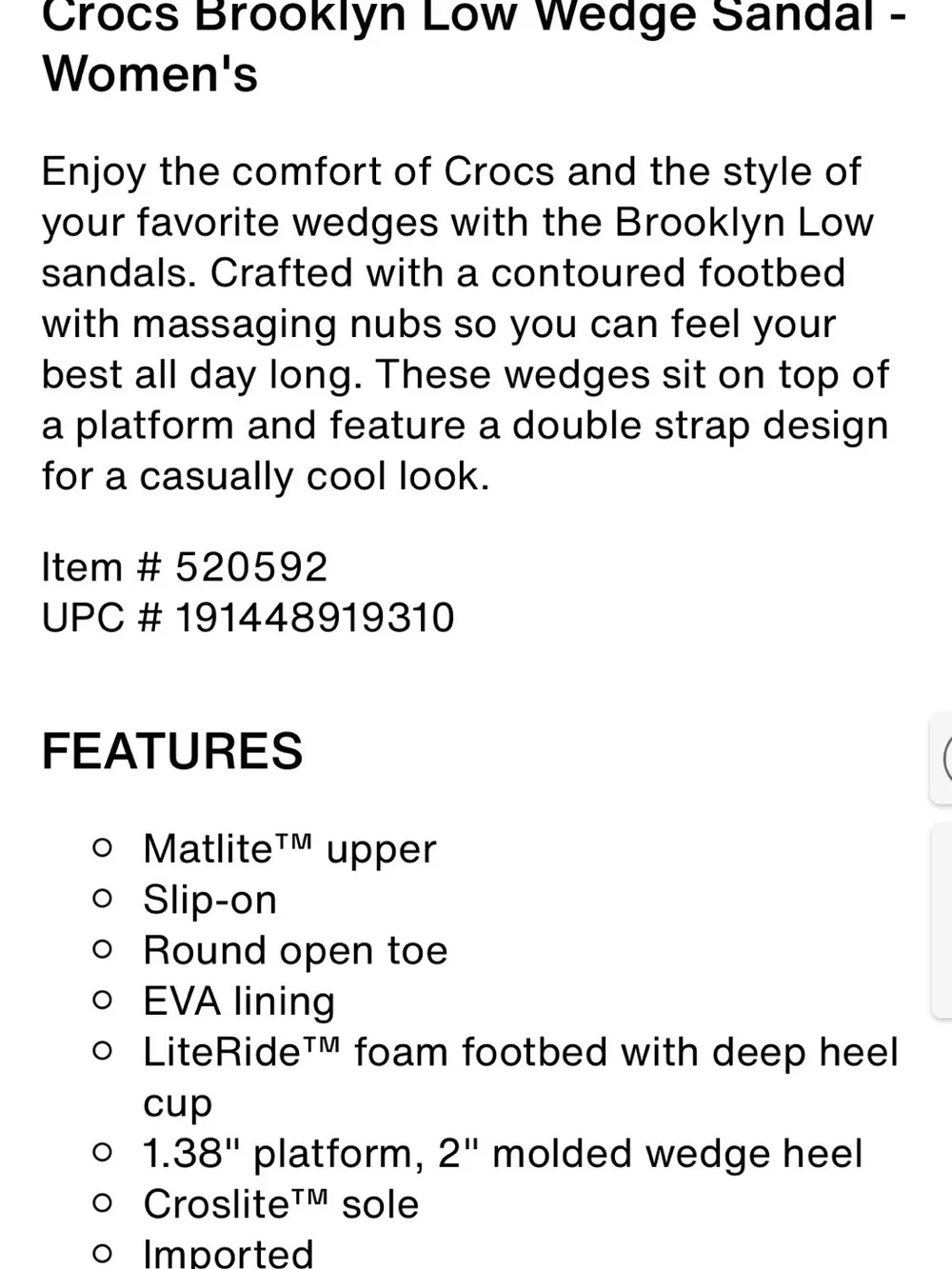 CROCS Brooklyn Low Wedge Sandal — Black